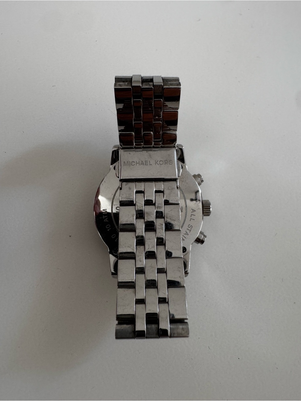 Michael Kors Silver Mother-of-Pearl Dial Crystal Chronograph Watch - Picture 2 of 6